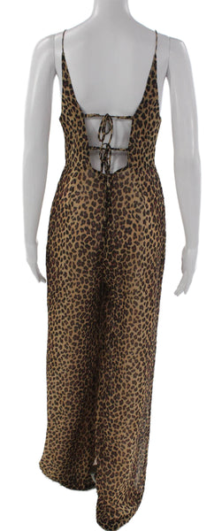 Jonathan Simkhai Women Beige Animal Print V-Neck Sleeveless Jumpsuit Size S