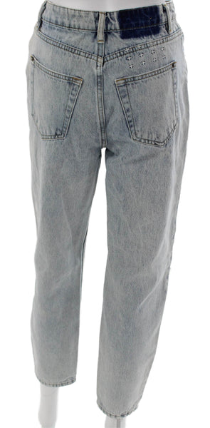Ksubi Women Tapered Jeans Blue High Rise 100% Cotton Button Size 26