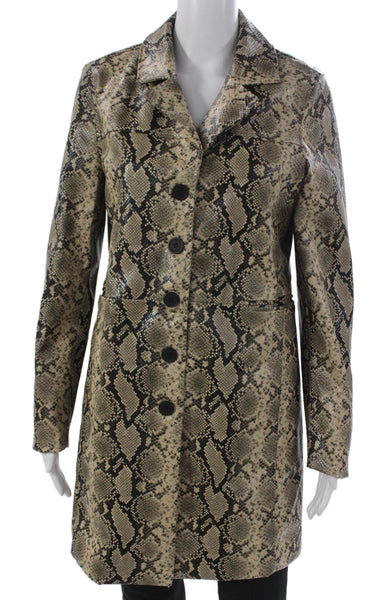 Blank NYC Womens Beige Animal Print Polyurethane Overcoat Long Sleeve Size S