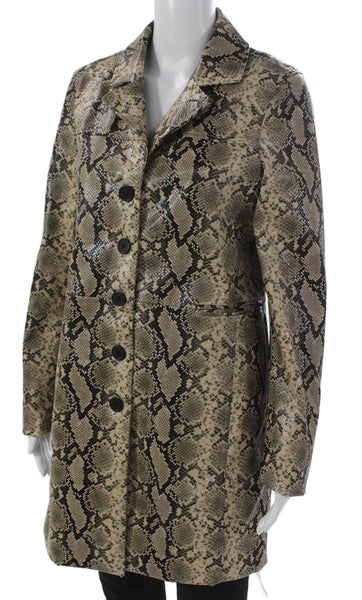 Blank NYC Womens Beige Animal Print Polyurethane Overcoat Long Sleeve Size S