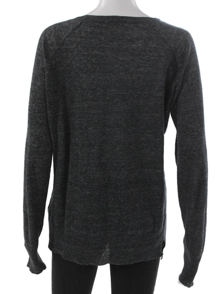 Ma Ry Ya Women Pullover Sweater Gray Linen Crew Neck Long Sleeve Size XS