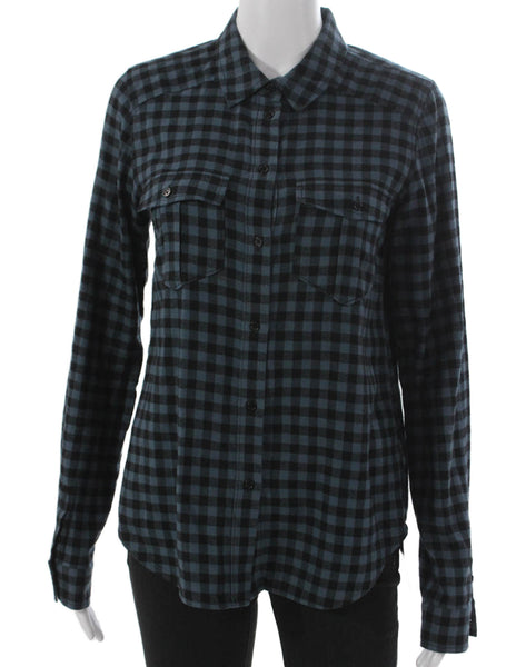 Paige Black Label Women Collared Check Buttonup Black Cotton Long Sleeve Size S