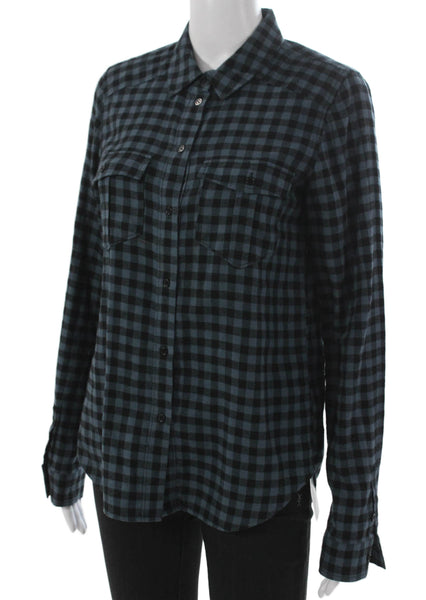 Paige Black Label Women Collared Check Buttonup Black Cotton Long Sleeve Size S