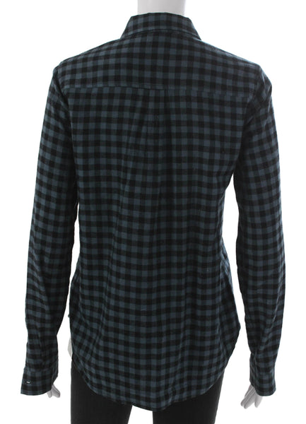 Paige Black Label Women Collared Check Buttonup Black Cotton Long Sleeve Size S