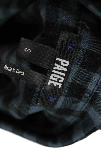 Paige Black Label Women Collared Check Buttonup Black Cotton Long Sleeve Size S