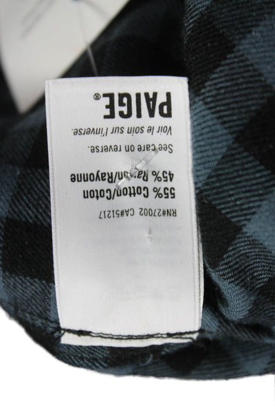 Paige Black Label Women Collared Check Buttonup Black Cotton Long Sleeve Size S