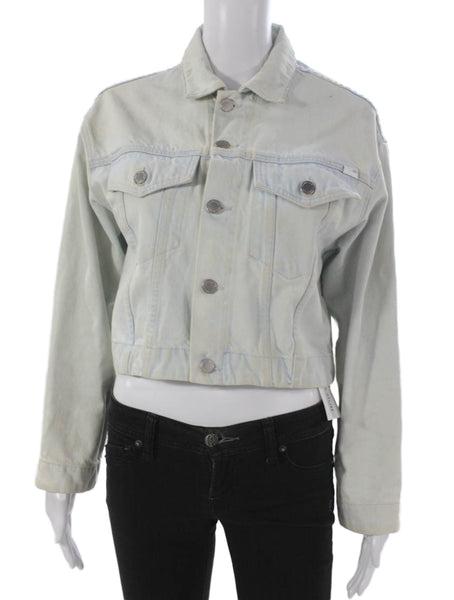 AG Womens Basic Jacket Blue 100% Cotton Button Solid Long Sleeve Size XS