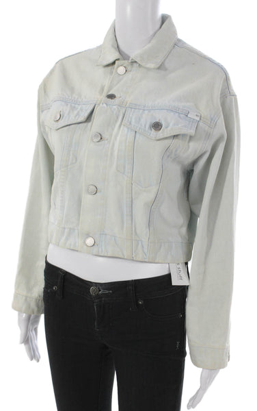 AG Womens Basic Jacket Blue 100% Cotton Button Solid Long Sleeve Size XS