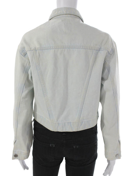 AG Womens Basic Jacket Blue 100% Cotton Button Solid Long Sleeve Size XS