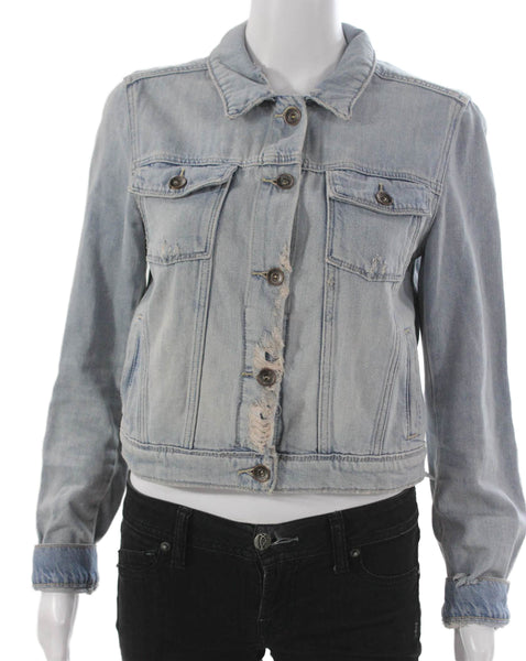 Paige Women Basic Jacket Blue Cotton Button Long Sleeve Solid Size S