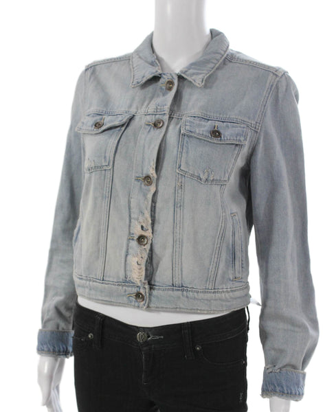 Paige Women Basic Jacket Blue Cotton Button Long Sleeve Solid Size S