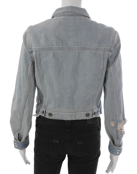 Paige Women Basic Jacket Blue Cotton Button Long Sleeve Solid Size S