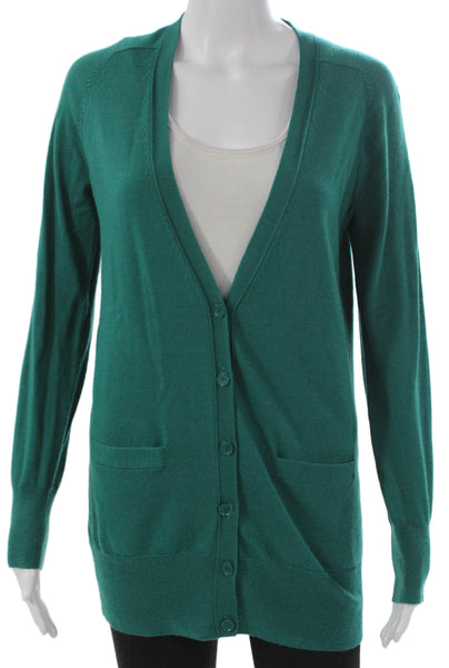 J Crew Women Merino Wool V Neck Cardigan Green Long Sleeve Size S