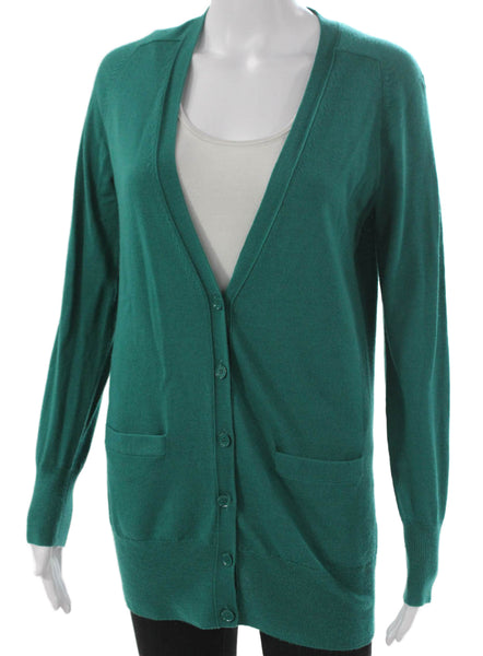 J Crew Women Merino Wool V Neck Cardigan Green Long Sleeve Size S