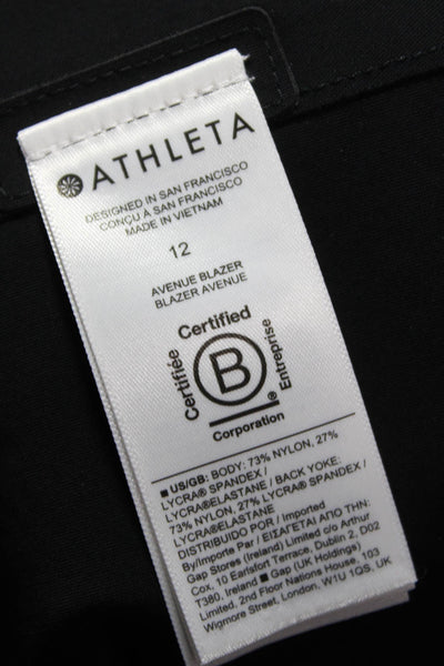 Athleta Womens Black Nylon Pant Suit Blazer Long Sleeve Snap Size 12