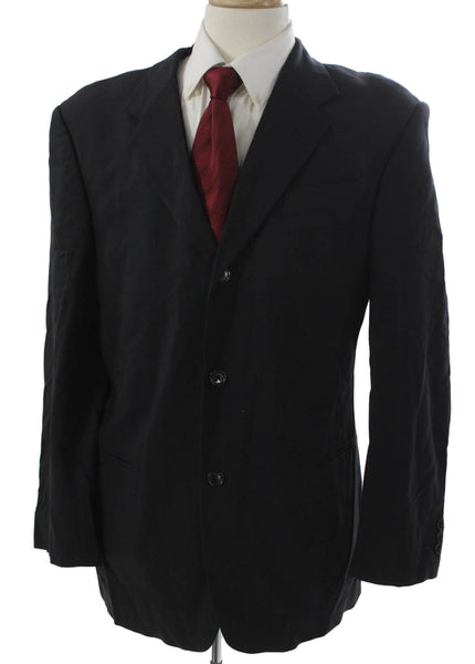 Donna Karan Men's Black Wool Blazer Button Front Size 42