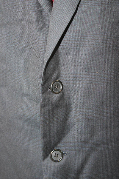 Hickey Freeman Men Gray Checked Blazer Button Closure Size 42