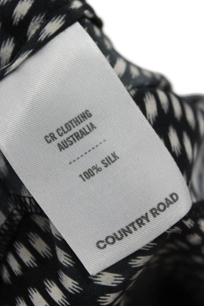Country Road Women Silk Geometric V-Neck Tunic Blouse Short Sleeve Black Size M