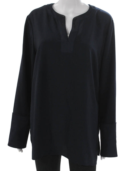 J Crew Women Tunic Blouse Blue V Neck Long Sleeve Polyester Size XL