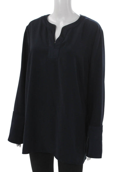 J Crew Women Tunic Blouse Blue V Neck Long Sleeve Polyester Size XL