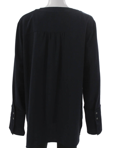 J Crew Women Tunic Blouse Blue V Neck Long Sleeve Polyester Size XL