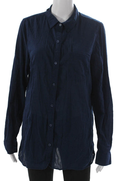 Banana Republic Womens Tunic Button-Up Collared Long Sleeve Blue Cotton Size L