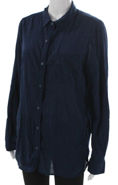 Banana Republic Womens Tunic Button-Up Collared Long Sleeve Blue Cotton Size L