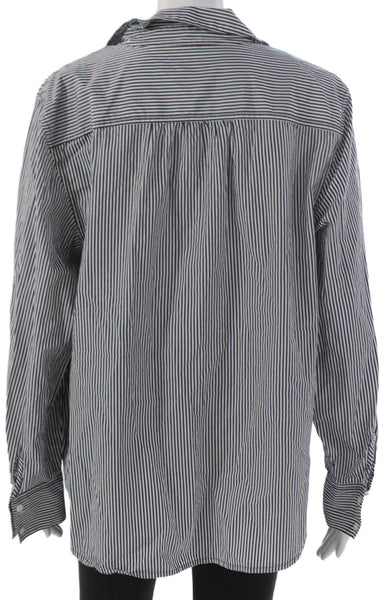 J Crew Women Blue Striped Collared Long Sleeve Tunic Blouse Cotton Size XL
