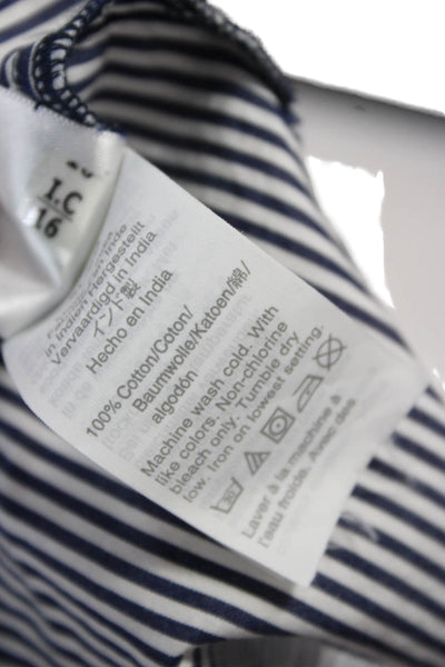 J Crew Women Blue Striped Collared Long Sleeve Tunic Blouse Cotton Size XL