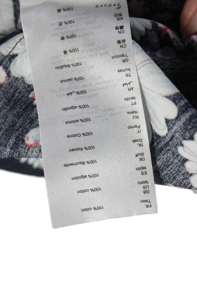 Claudie Pierlot Womens Blue Floral Square Neck Long Sleeve Basic Blouse Size 40