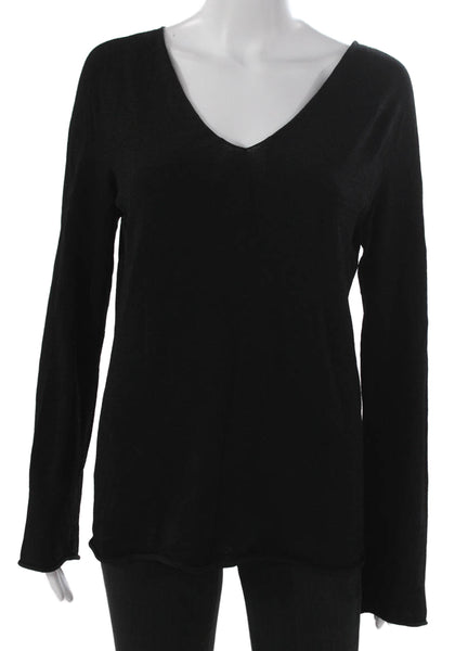 Banana Republic Women Black V-Neck Long Sleeve Basic Blouse Rayon Size L