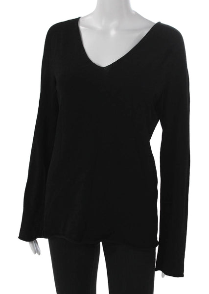 Banana Republic Women Black V-Neck Long Sleeve Basic Blouse Rayon Size L
