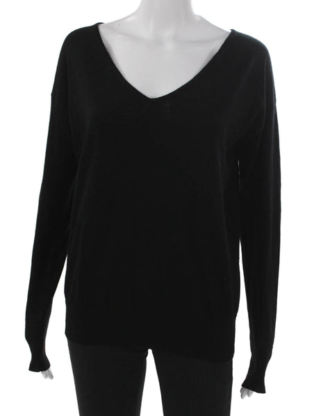 Country Road Women Black Wool V Neck Pullover Sweater Long Sleeve Size M