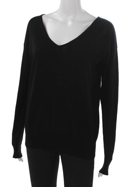 Country Road Women Black Wool V Neck Pullover Sweater Long Sleeve Size M
