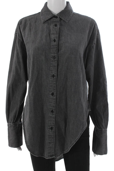Banana Republic Womens Tunic Button-Up Gray Collared Long Sleeve Cotton Size S