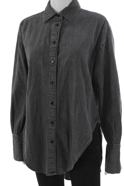 Banana Republic Womens Tunic Button-Up Gray Collared Long Sleeve Cotton Size S