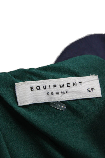 Equipment Femme Women Silk Plaid Bomber Jacket Zip Long Sleeve Green Size S