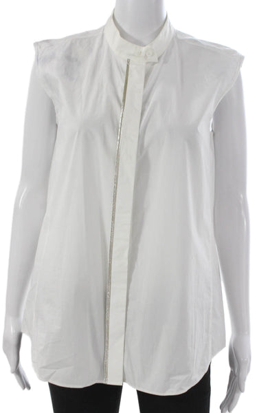 Luisa Cerano Womens Tunic Blouse Sleeveless Collared Cotton White Size S