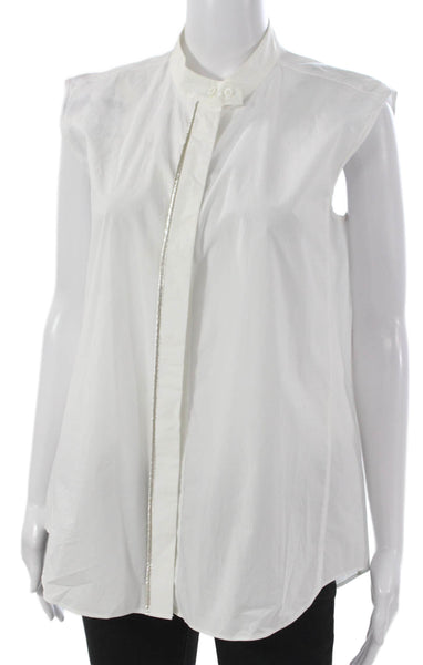 Luisa Cerano Womens Tunic Blouse Sleeveless Collared Cotton White Size S