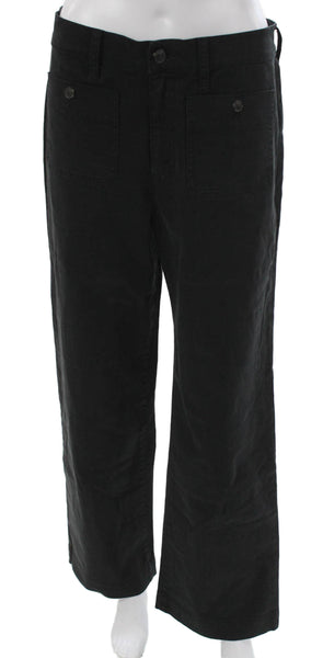 J Crew Women Black Cotton Cargo Pants Button Closure Tall Size 28