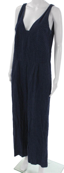 Banana Republic Women Blue Striped V-Neck Sleeveless Jumpsuit Size S