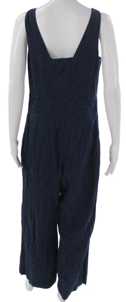 Banana Republic Women Blue Striped V-Neck Sleeveless Jumpsuit Size S