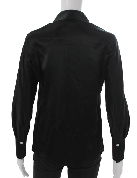 Vince Women Silk Collared Long Sleeve Blouse Black Zip Size 2XS