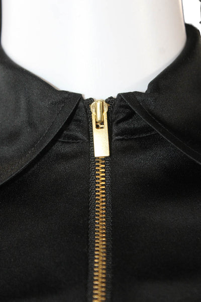 Vince Women Silk Collared Long Sleeve Blouse Black Zip Size 2XS