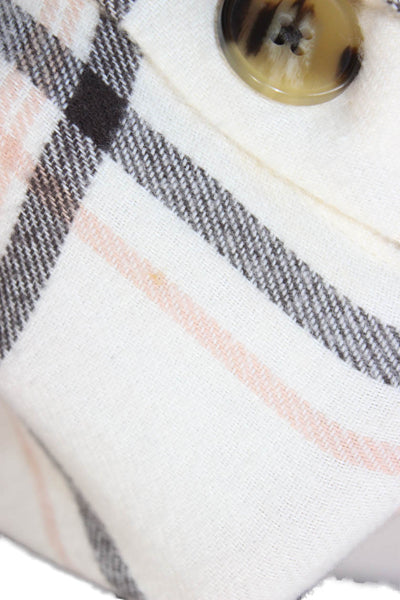 Madewell Women Ivory Plaid Cotton Collared Button-Up Long Sleeve Size XL