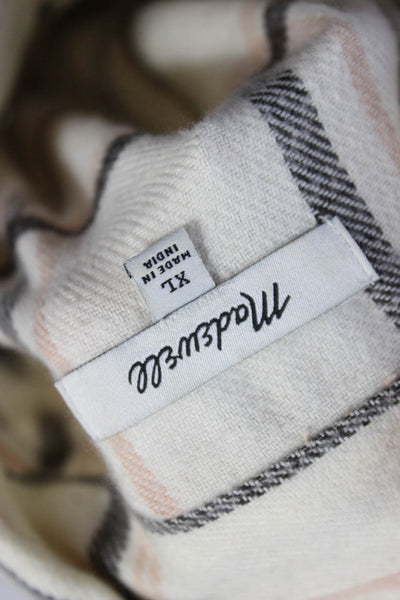 Madewell Women Ivory Plaid Cotton Collared Button-Up Long Sleeve Size XL