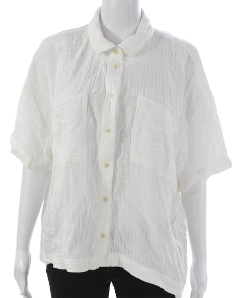 Madewell Women Collared Short Sleeve Cotton Button Up Top White Size XL