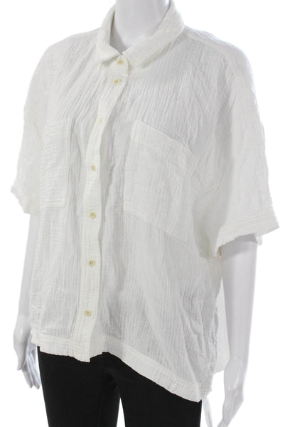 Madewell Women Collared Short Sleeve Cotton Button Up Top White Size XL