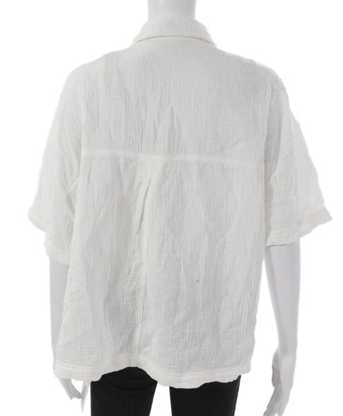 Madewell Women Collared Short Sleeve Cotton Button Up Top White Size XL