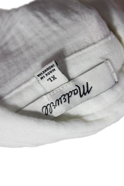 Madewell Women Collared Short Sleeve Cotton Button Up Top White Size XL